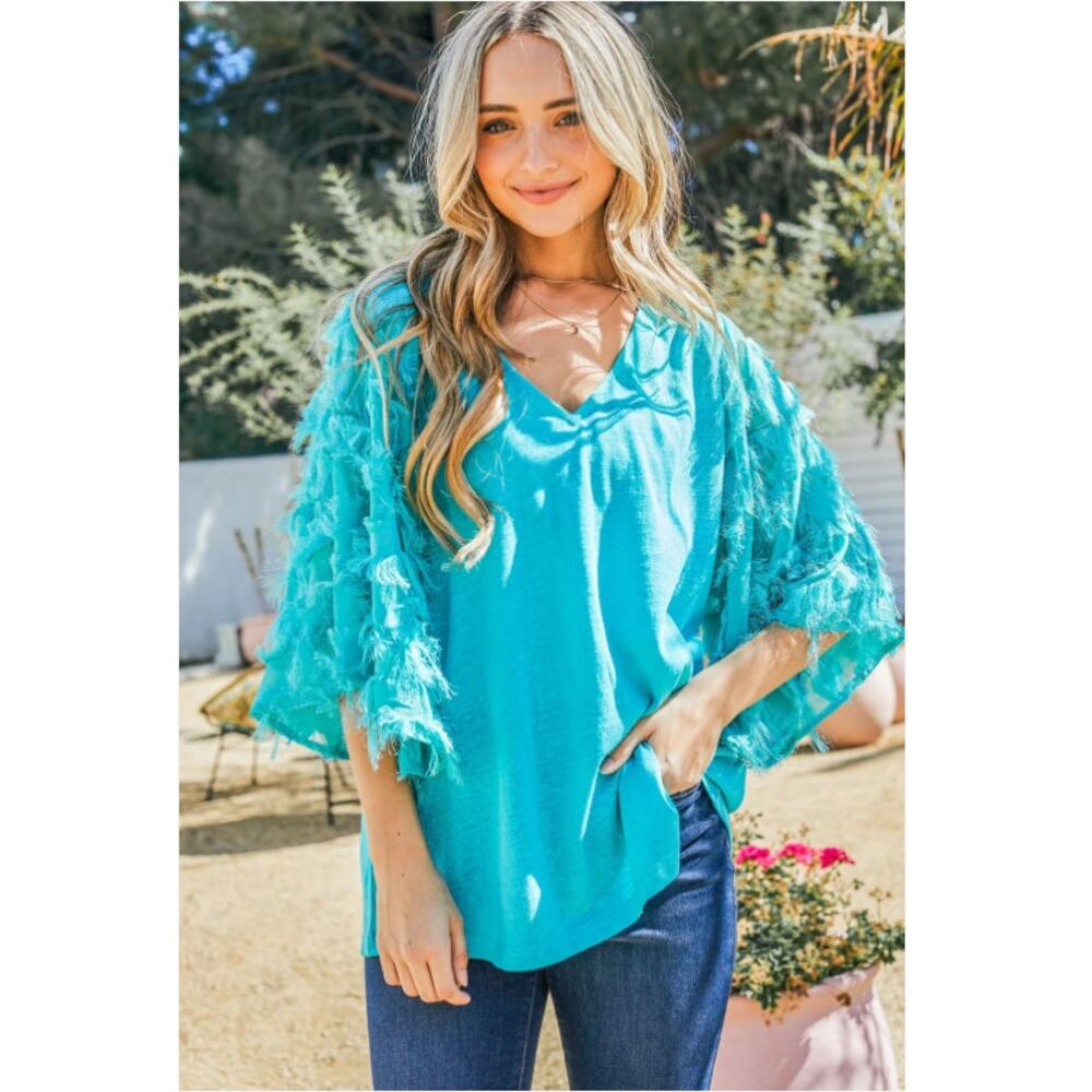 And The Why  ATW Top Womens Size M Feather Detailed 3/4 Sleeve Slub‎ Tshirt NEW